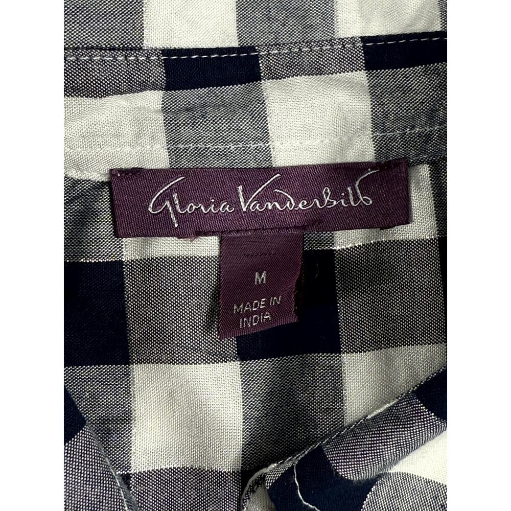 Gloria Vanderbilt Womens shirt M Navy White Silver Plaid 3/4 Roll-Tab Sleeves - Picture 3 of 11